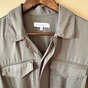 Dynamite| Super Cute Olive Green Utility Long Sleeve Shorts Romper Pockets Sz XS